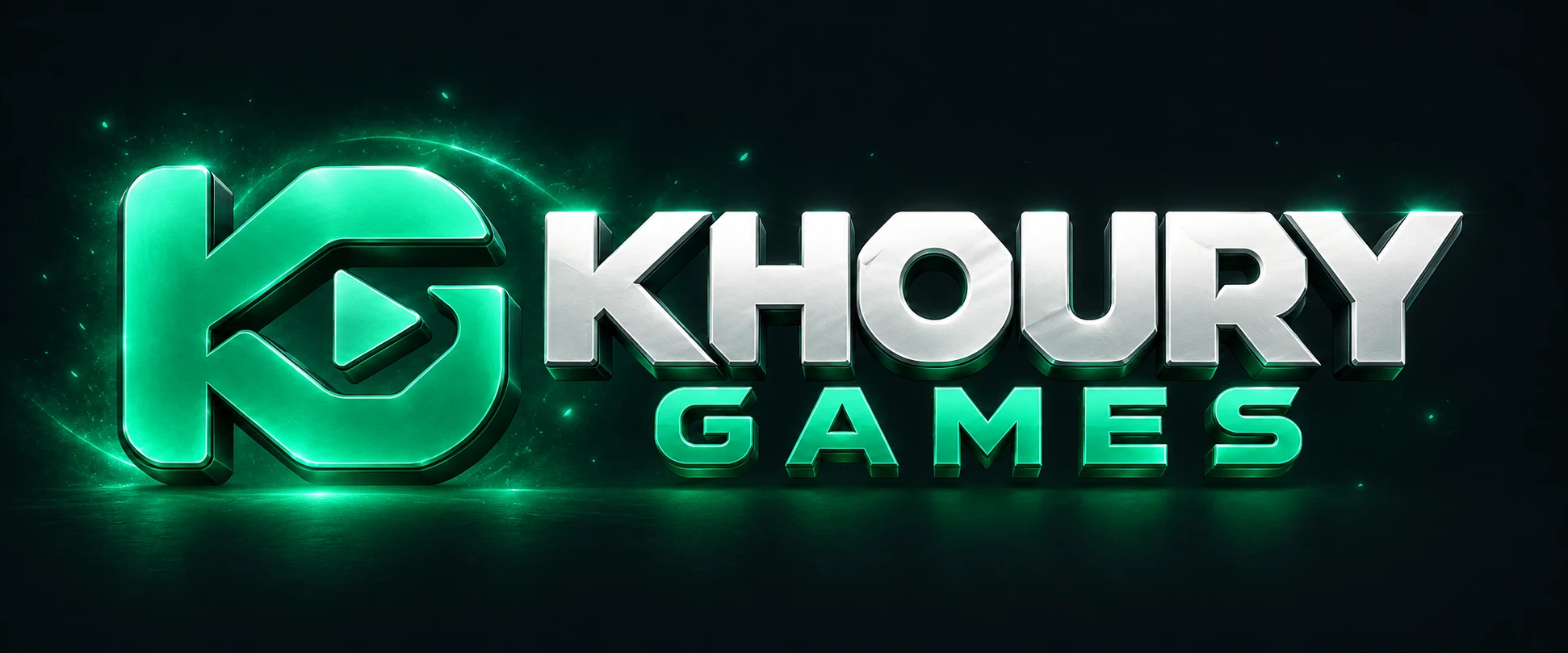 Khoury Games metallic emerald and platinum logo
